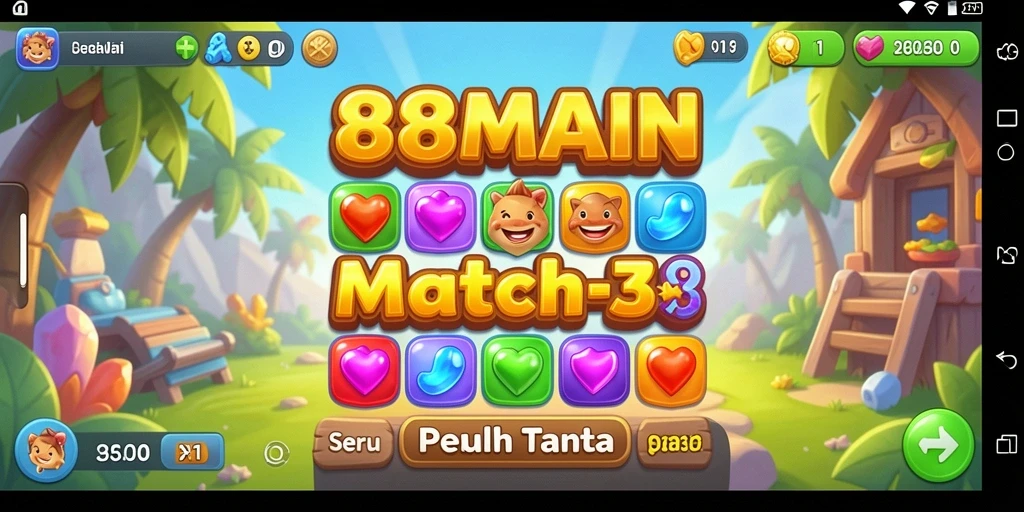 Gameplay seru Match-3 di 88MAIN dengan grafis menarik.