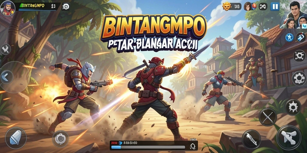 Screenshot BINTANGMPO menunjukkan aksi mendebarkan dalam pertempuran.