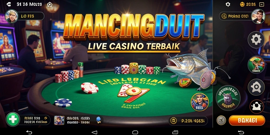Screenshot gameplay MANCINGDUIT menampilkan dealer profesional dan suasana kasino yang nyata.