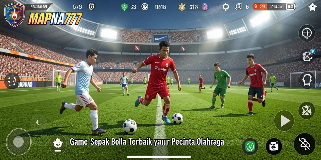 Screenshot gameplay MAPNA777 menampilkan momen seru di pertandingan sepak bola.
