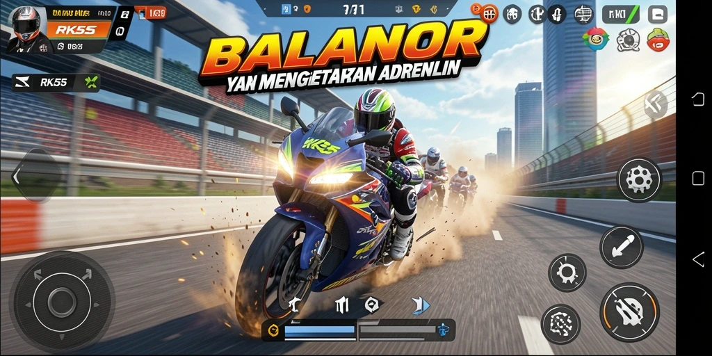 Gameplay balapan motor yang seru dan mendebarkan.