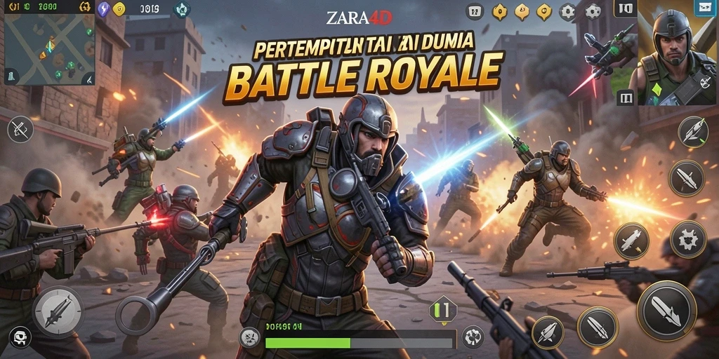 Screenshot utama ZARA4D dengan gameplay Battle Royale yang intens.